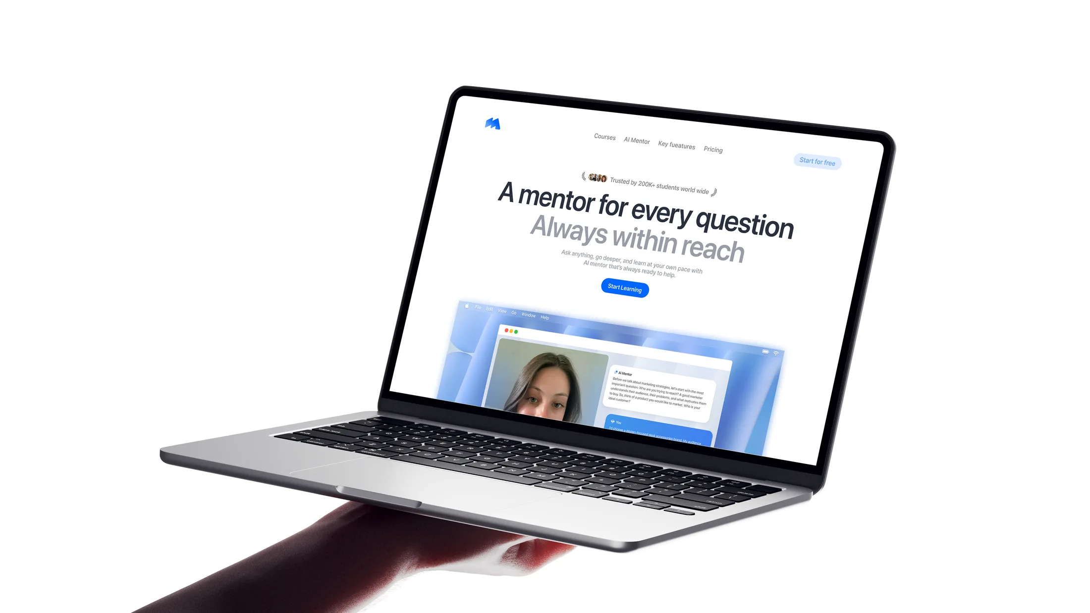 Mentra learning platform presented on a laptop